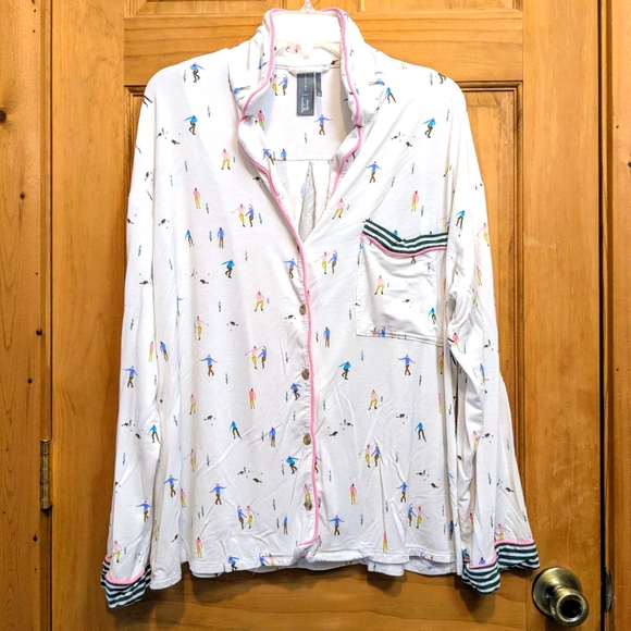 Anthropologie Other - Anthropologie Briar Piped Pajama Top Shirt Large Ice Skaters Art Emily Isabella
